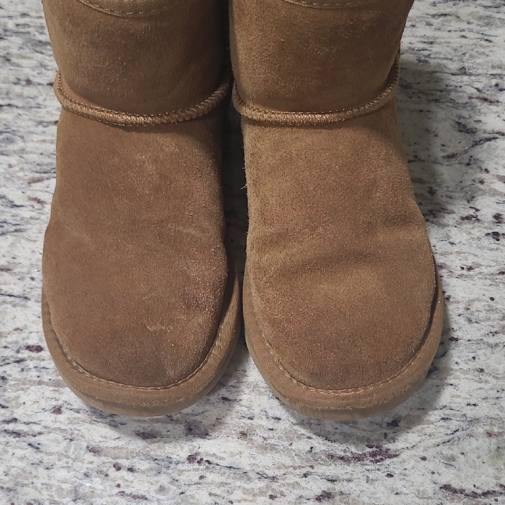 Tan Suede Ankle Boots with Faux Fur Lining - Picture 3 of 7